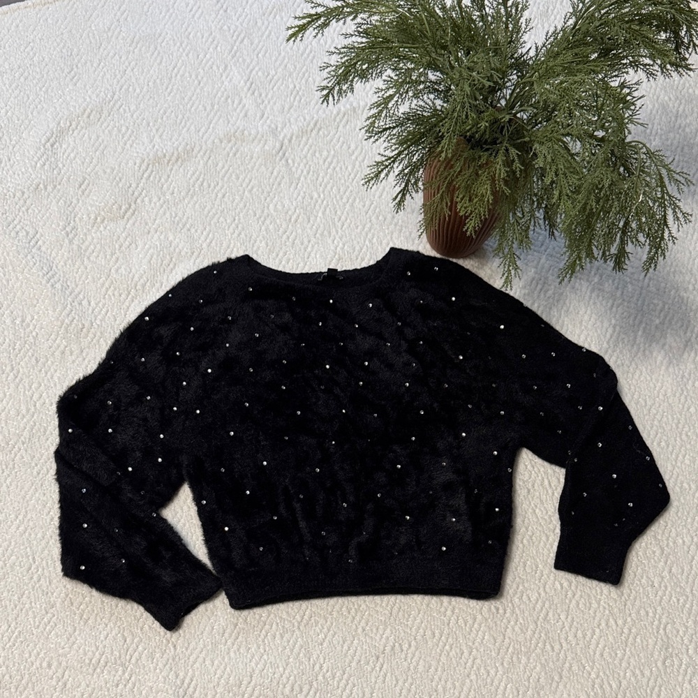 Express Cropped Rhinestone Black Sweater Size S
